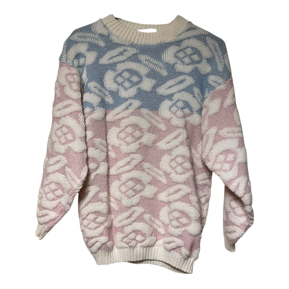 Vintage 70s Women’s Colorblock Textured Crewneck Sweater Size Small 100% acrylic